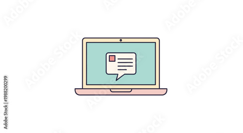 A laptop with a speech bubble on screen.