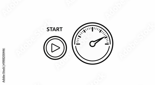 A play button and a gauge indicate starting a process or activity