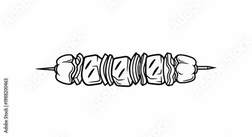 A minimalist line art illustration of a skewer with meat and pepper