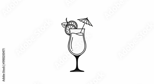 A refreshing tall glass filled with liquid, garnished with citrus slices and an umbrella