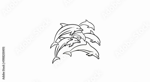 A group of playful dolphins leaping and swimming together in a dynamic formation