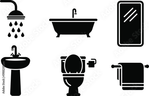 Bathroom fixtures set isolated on transparent background shower tub toilet sink and accessories