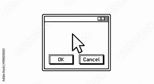 A pixelated cursor hovers over "OK" and "Cancel" buttons in a dialog box