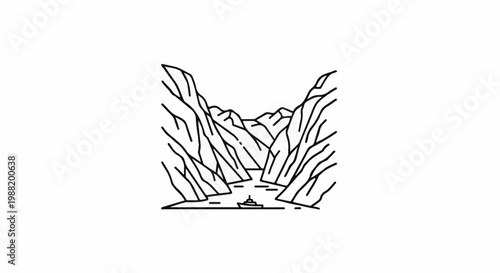 A boat navigates a narrow river gorge with steep, rocky cliffs