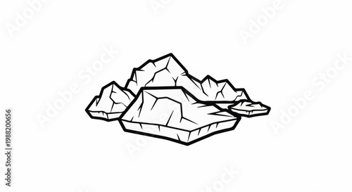A black and white illustration of a pile of jagged, cracked rocks