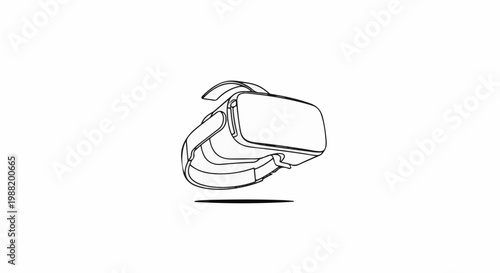 A minimalist line drawing of a virtual reality headset on a white background