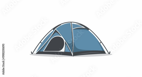 A simple blue camping tent with a dark entrance against a white background
