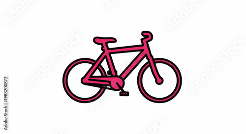 A bright pink bicycle with black outline on a white background