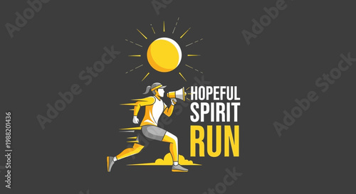 Dynamic Runner Motivates With Megaphone Under Bright Sun