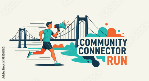 Dynamic Runner Promotes Community Connection Event With Megaphone By City Bridge