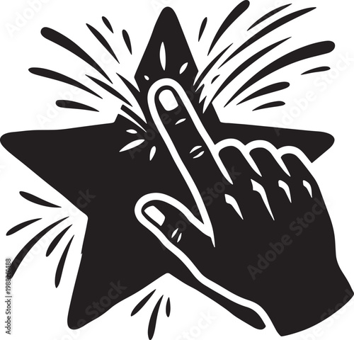 Hand gesture flipping off star symbol with explosive motion lines