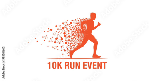 Dynamic Runner Silhouette Decomposing Into Digital Particles Celebrating A 10k Run Event Concept