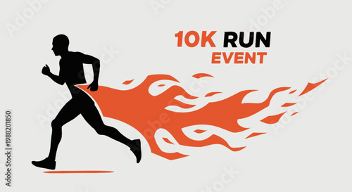 Dynamic Runner Silhouette With Fiery Streaks Promoting A 10K Event