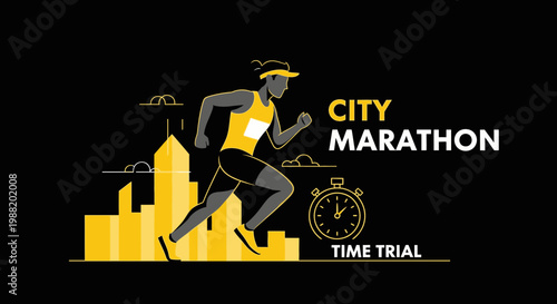 Dynamic Runner Sprinting Through Urban Landscape, City Marathon Time Trial Illustration