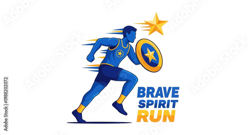 Dynamic Runner With Shield Symbolizing Courage And Speed