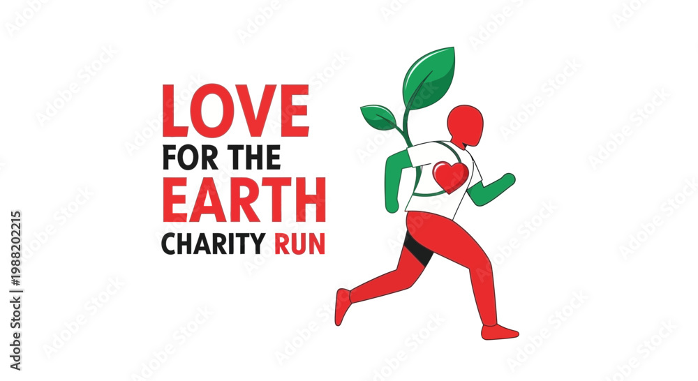 Obraz premium Earth Day Charity Run Event Illustration With Running Figure And Environmental Awareness