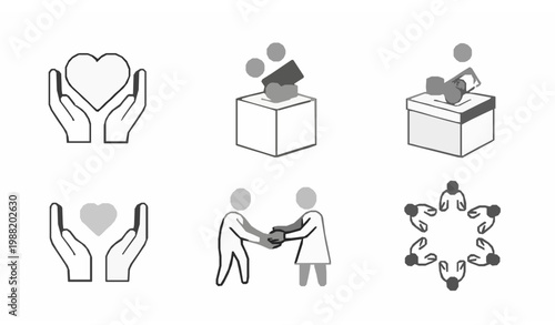 Humanitarian Charity Icons Set Volunteering Donation Line Vector