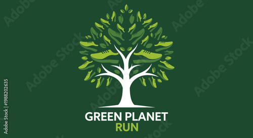 Green Planet Run Concept: Eco-Friendly Fitness And Earth Sustainability Campaign Symbol