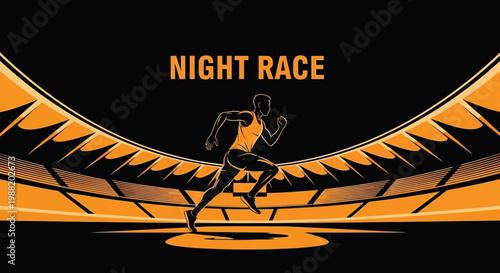 Dynamic Illustration of Night Runner in Stadium Setting for Sports Competitions