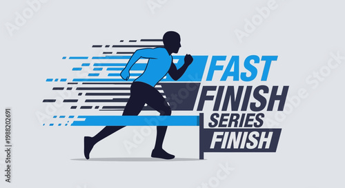 Dynamic Illustration of Runner Crossing Finish Line for Race Series Promotion