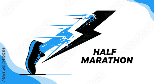 Dynamic Illustration of Runner in Motion with a Lightning Bolt for Half Marathon Concept