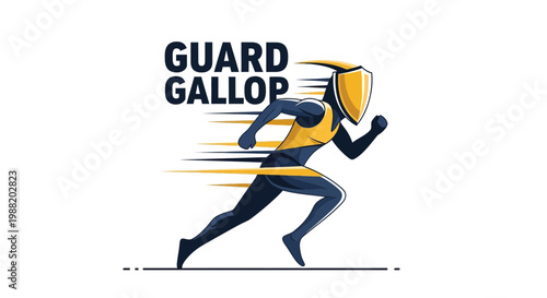 Dynamic Shielded Runner Logo Depicting Speed, Power, and Vigilance on White Background