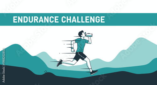 Endurance Challenge Runner Hydrating Mid Race Scenic Landscape