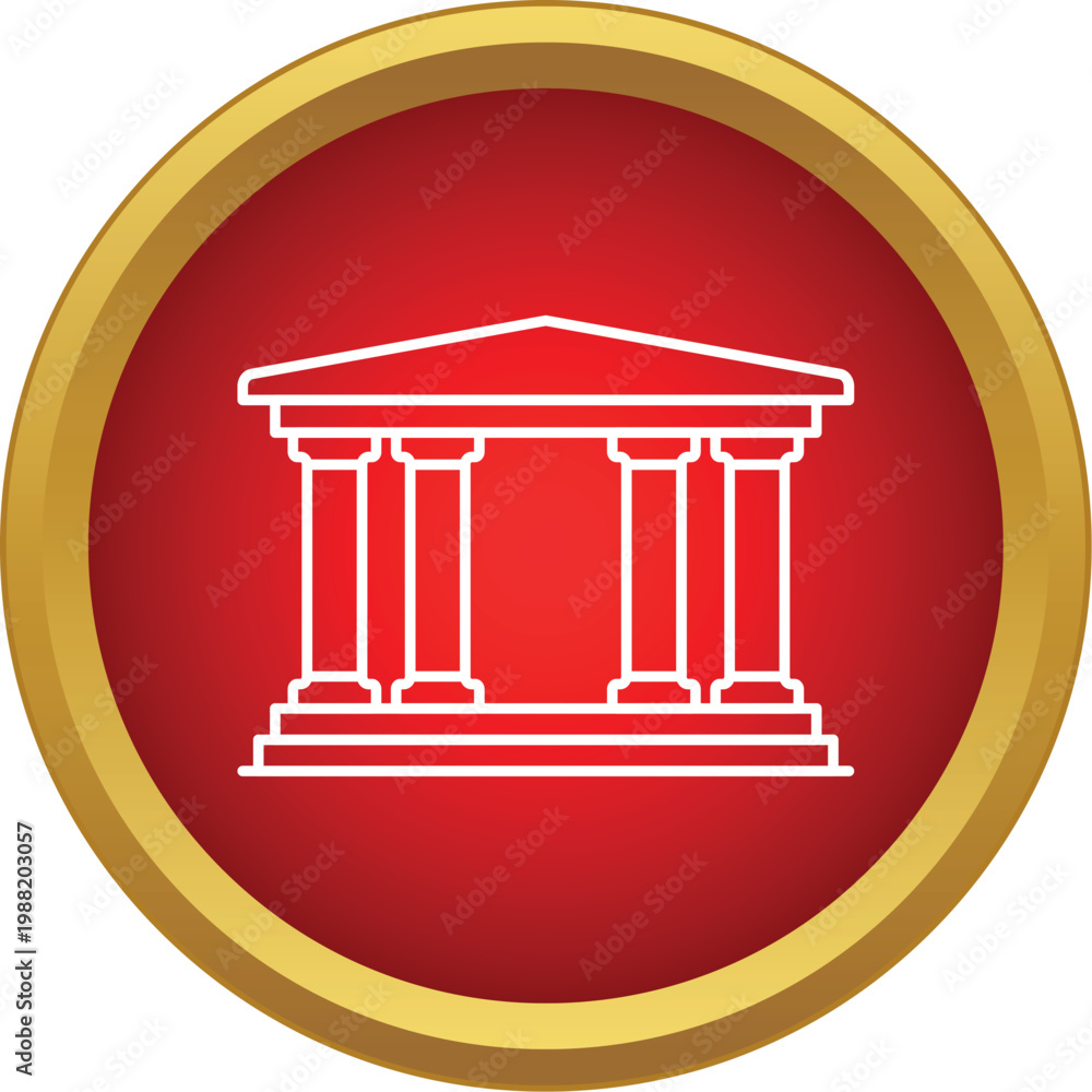 Obraz premium Outline drawing of a bank or court building in a red and gold circle