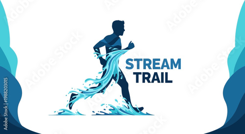 Dynamic Illustration Of Runner, Water Splash, Stream Trail, Blue Background Artistic Design
