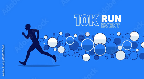 Dynamic Silhouette of a Runner in a 10K Race Event With Bubbles Background