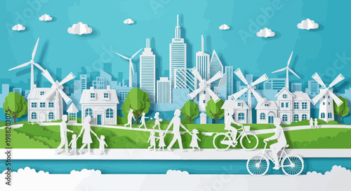 Ecologically Aware Community Illustrating Sustainable Living and Green City Concepts