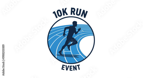 Energetic 10K Run Event Announcement with Silhouetted Runner in Circular Design Graphic