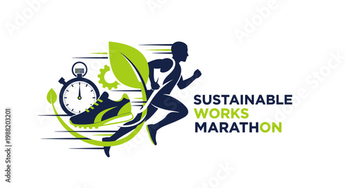 Healthy Lifestyle Concept, Eco Marathon, Sustainable Works Event, Running Silhouette, Sport Design