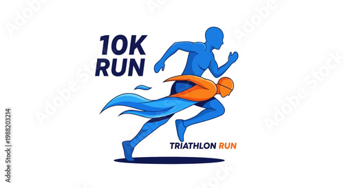 Dynamic Illustration Showing Athletes in a Triathlon Race, Depicting Movement and Competition