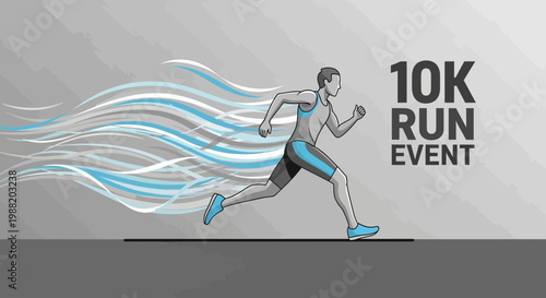 Energetic 10K Run Event Illustration With Dynamic Motion Depicting Speed and Stamina