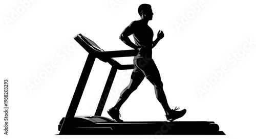 Dynamic Silhouette Of Man Running On Treadmill For Fitness