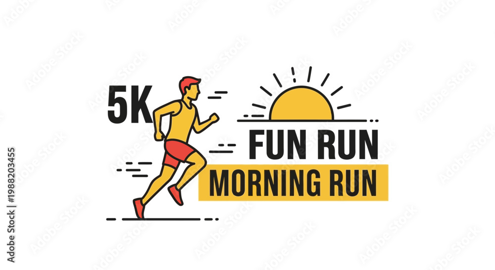 Fototapeta premium Energetic 5K Fun Run Emblem Depicting Morning Exercise and Sun, Vector Illustration