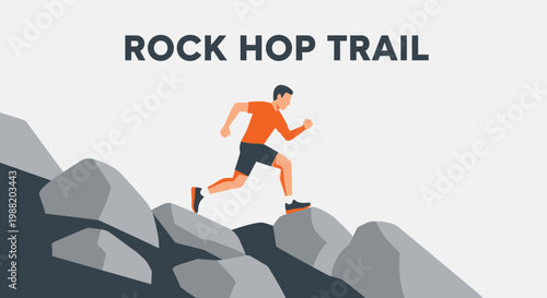 Dynamic Male Runner Ascending Rocky Terrain Motivational Outdoor Sport
