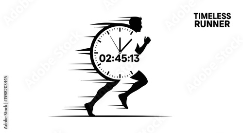 Dynamic Silhouette Runner Merged With Stopwatch Symbol