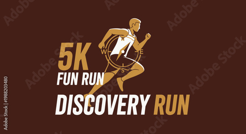 Energetic 5K Fun Run Event Logo Displaying Running Silhouette and Compass Design