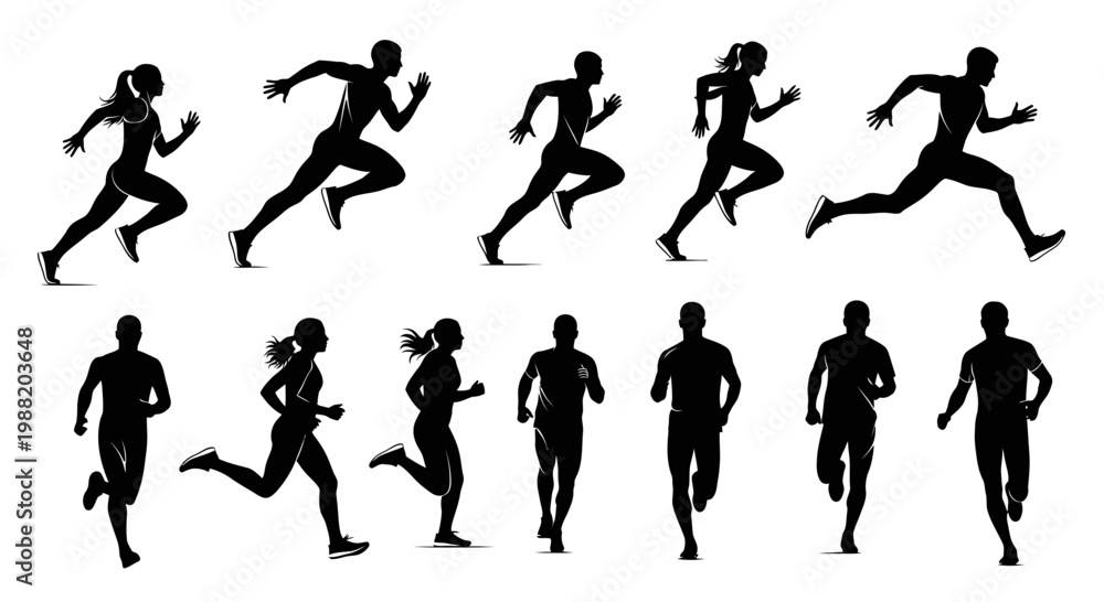 Obraz premium Dynamic Silhouettes Of Athletes In Motion Capturing The Essence Of Speed And Endurance