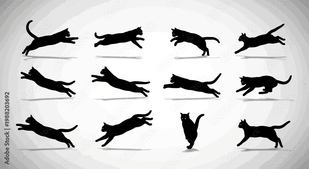 Fototapeta premium Dynamic Silhouettes Of Cats In Action Capturing Movement And Graceful Poses