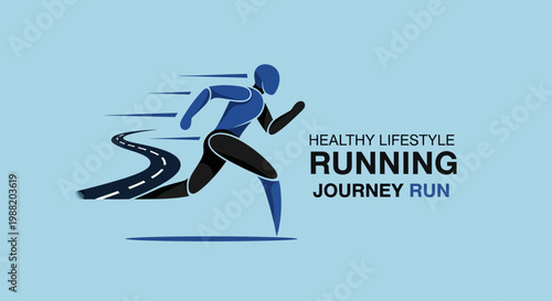 Dynamic Silhouette Running On A Stylized Road Representing A Healthy Lifestyle Journey