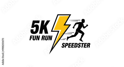 Energetic 5K Fun Run Logo Featuring A Running Silhouette And Lightning Bolt Design