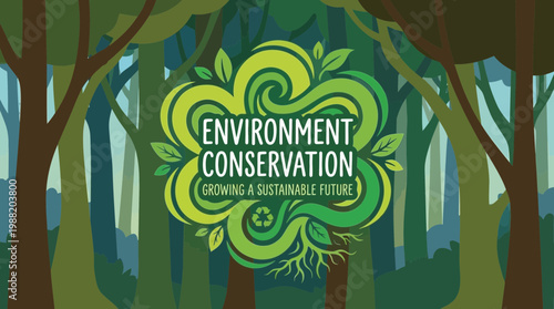 Environment Conservation in Forest with Message of Growing Sustainable Future Concept
