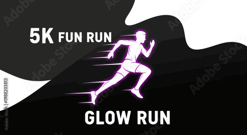 Energetic 5K Glow Run Illustration, Dynamic Runner Silhouette, Exercise and Active Lifestyle