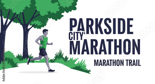 Dynamic Parkside City Marathon Runner on Scenic Trail Illustration