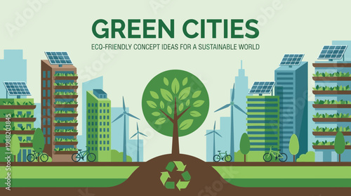 Sustainable Urban Development Displaying Eco-Friendly Cities and Green Initiatives Vision