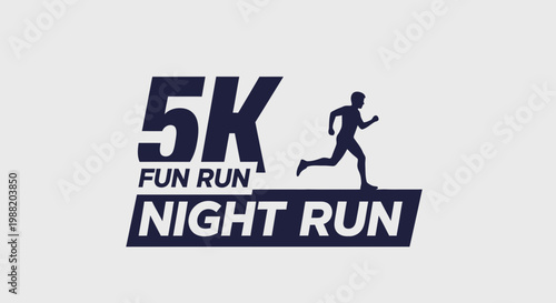 Energetic 5K Night Run Illustration, Featuring a Silhouetted Athlete Sprinting with Dynamism