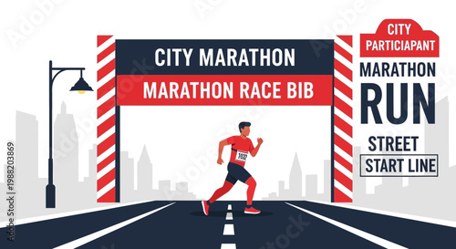 Energetic City Marathon Runner Achieving Victory on the Paved Road Towards the Finish Line